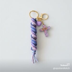 Lilac & Periwinkle Keychain with Cross